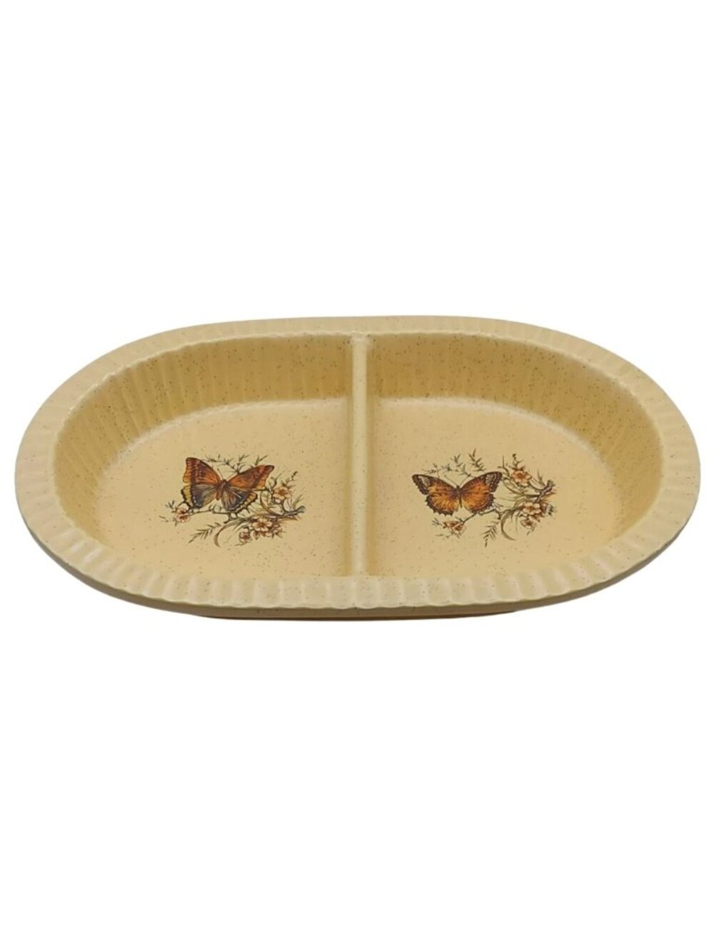 Treasure Craft Butterfly Oval Divided Microwave Ovenware Stoneware Dish 870 USA